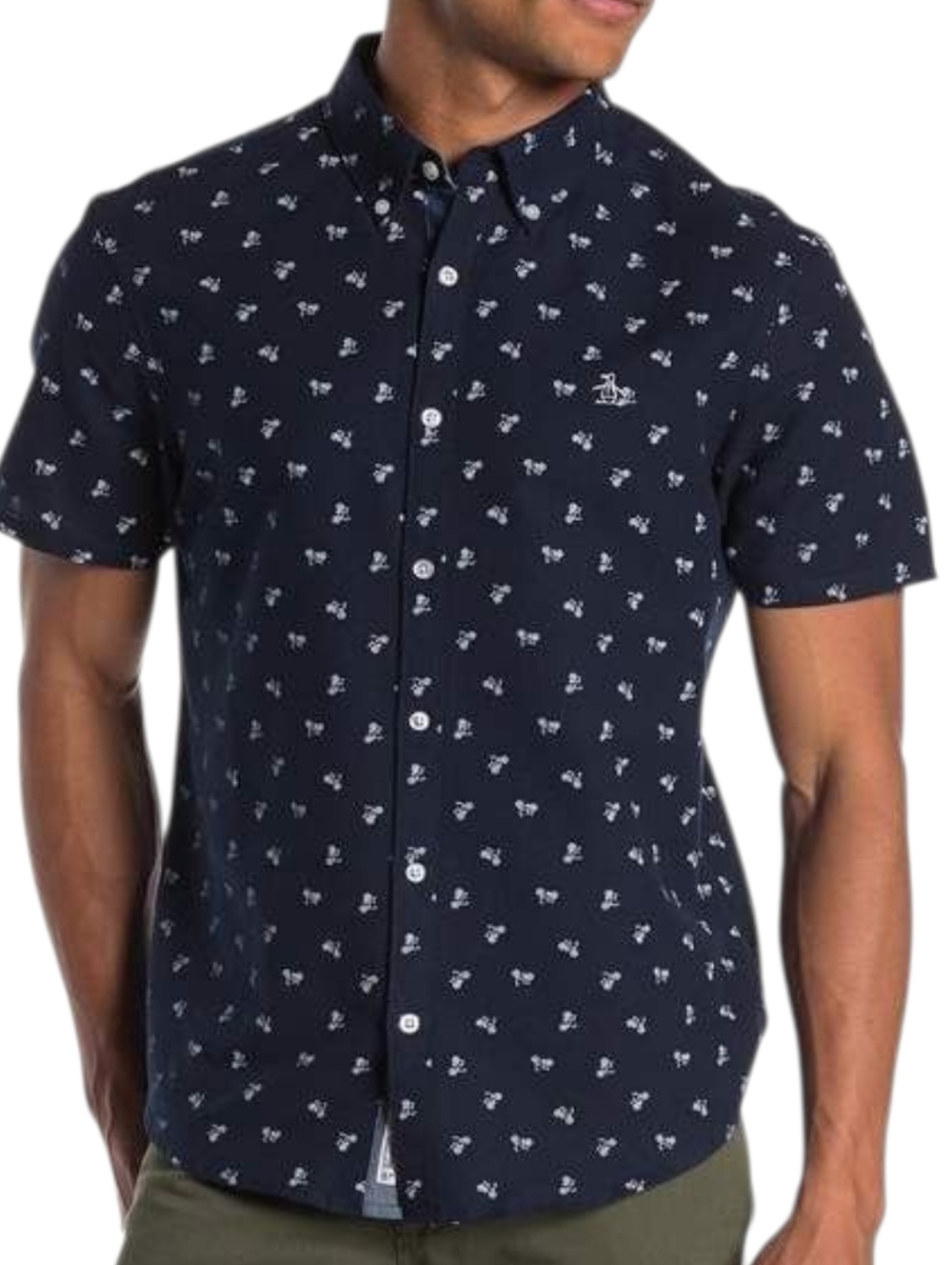 Men's Original Penguin Navy Bicycle Print Button Down Shirt Casual Lightweight M
